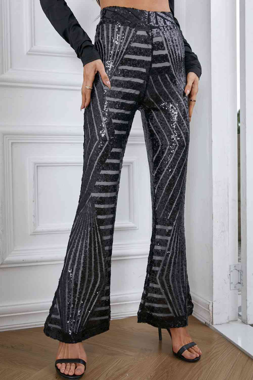 “The Double Take” Sequin High Waist Flared Pants