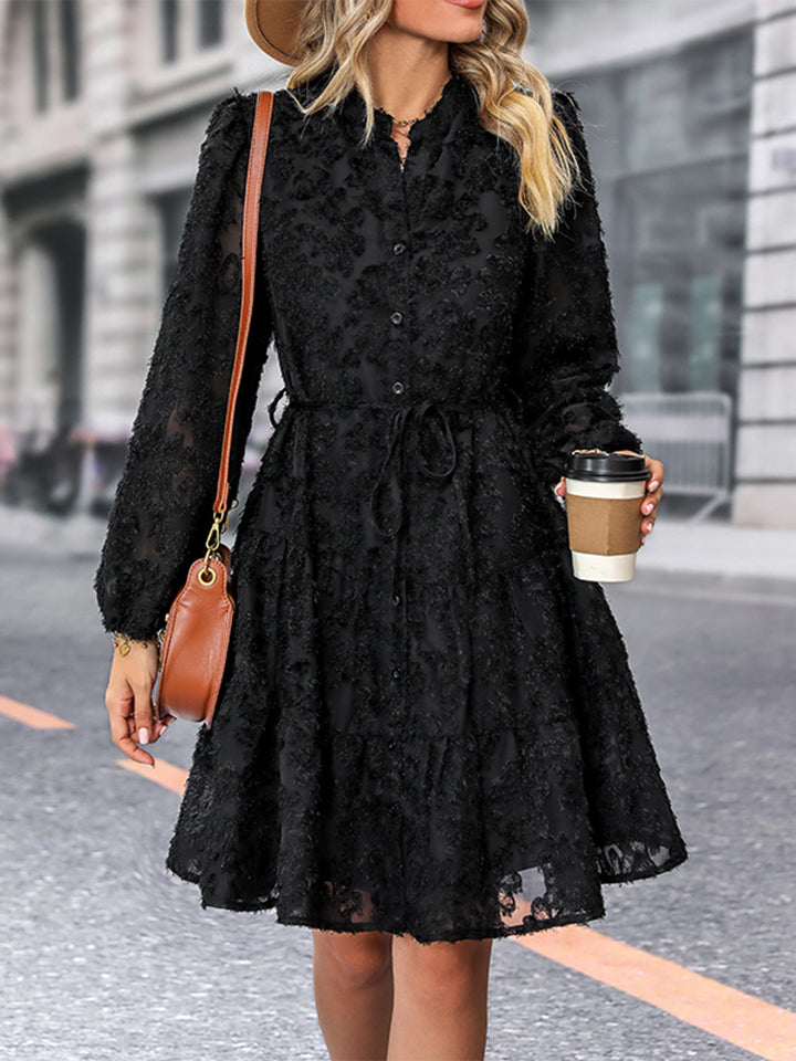 “The Virginia Brunch” V-Neck Long Sleeve Buttoned Dress
