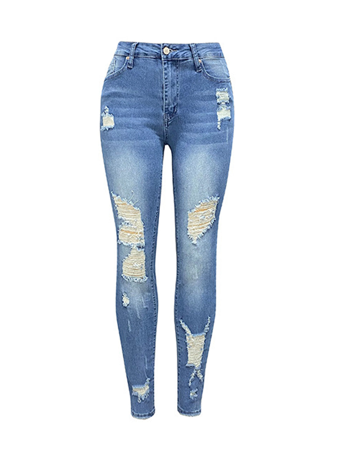 “The Watch Me Walk” Distressed Buttoned Jeans with Pockets
