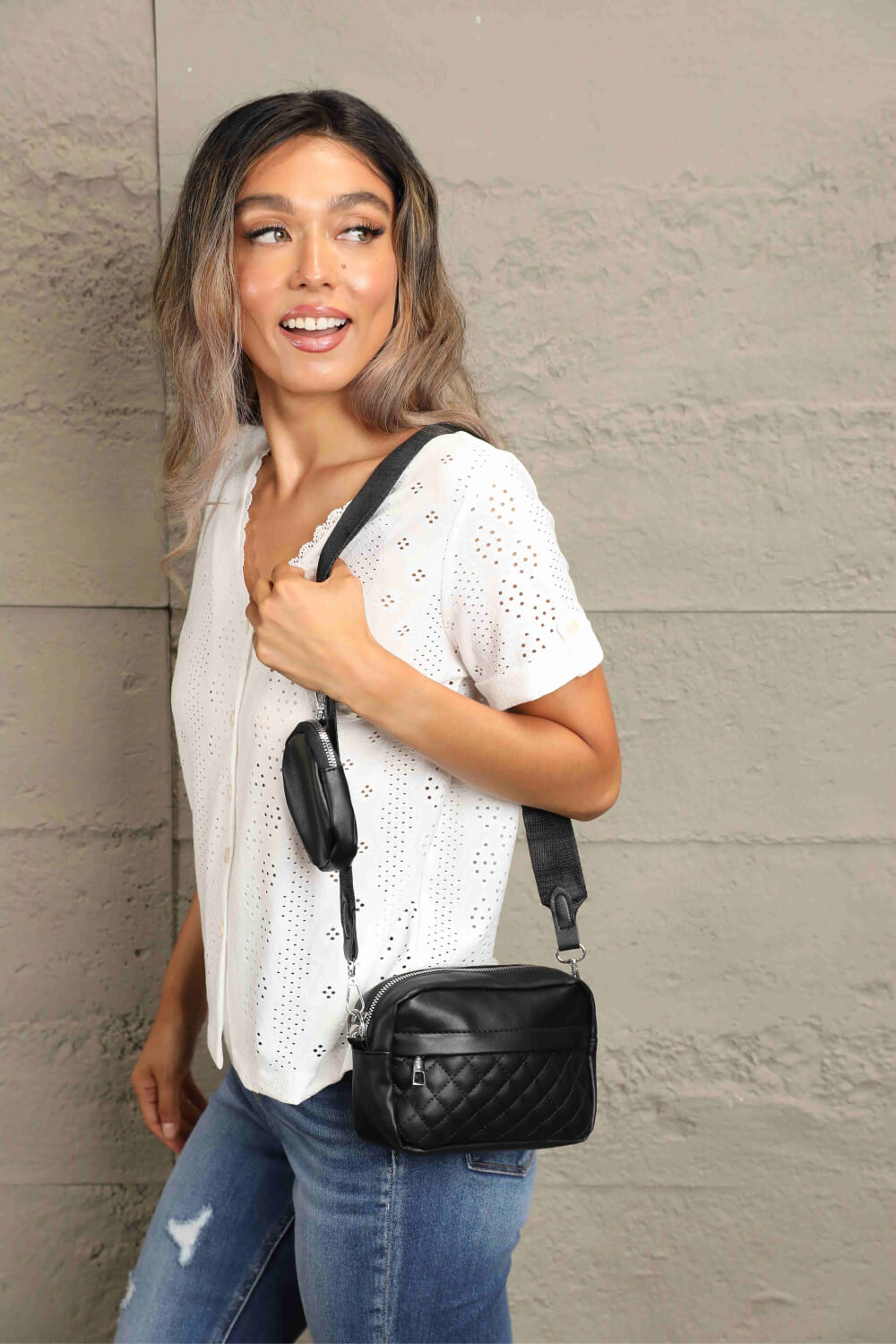 “Too Tote” Leather Shoulder Bag with Small Purse