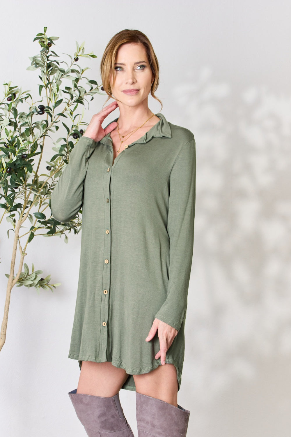 “The Celeste” Full Size Button Down Shirt Dress