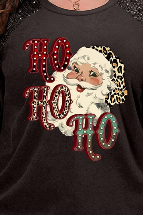 “The Ho Ho’s” Plus Size Santa Graphic Sequin Long Sleeve Sweatshirt