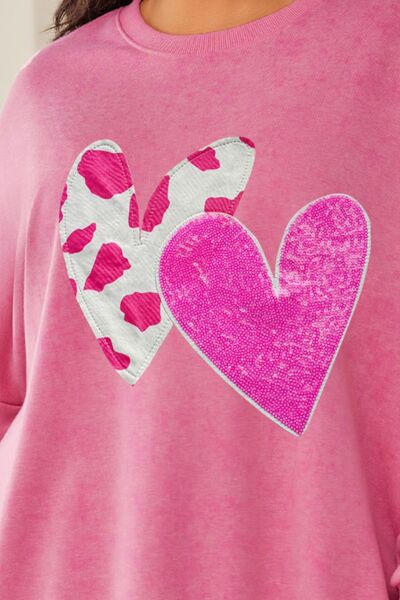 “The Childish Heart” Plus Size Heart Sequin Round Neck Sweatshirt