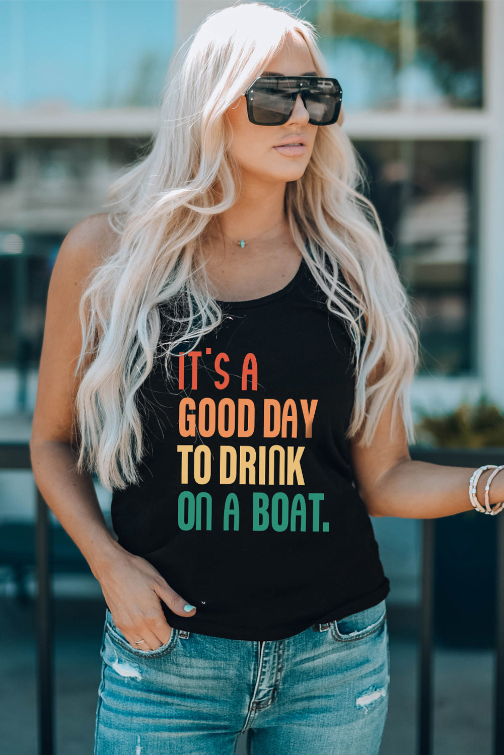 “The Boat Gloat” Slogan Graphic Scoop Neck Tank