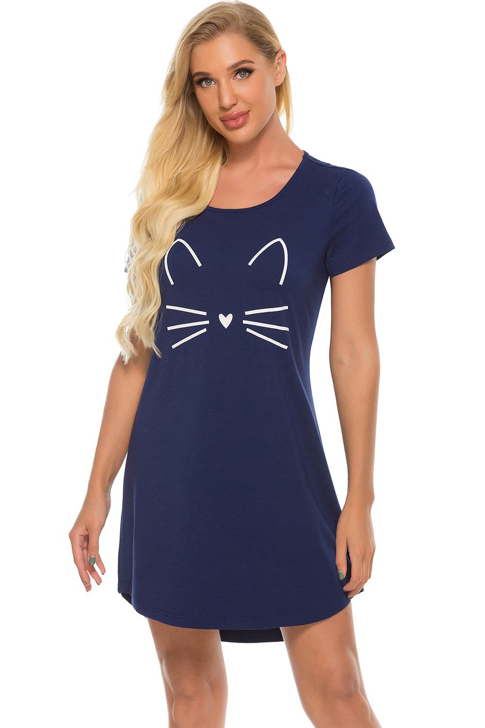 “The Sleep Graphics” Round Neck Short Sleeve Lounge Dress