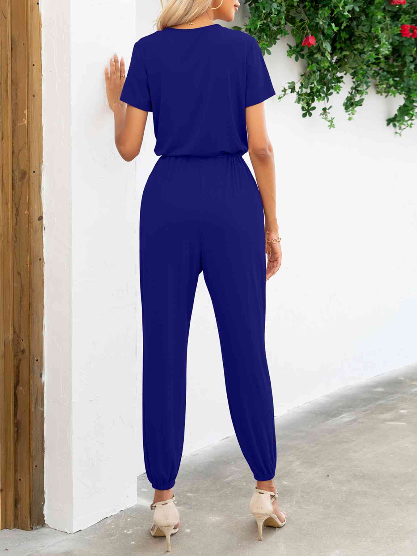 “The Day Look” Short Sleeve V-Neck Jumpsuit with Pockets