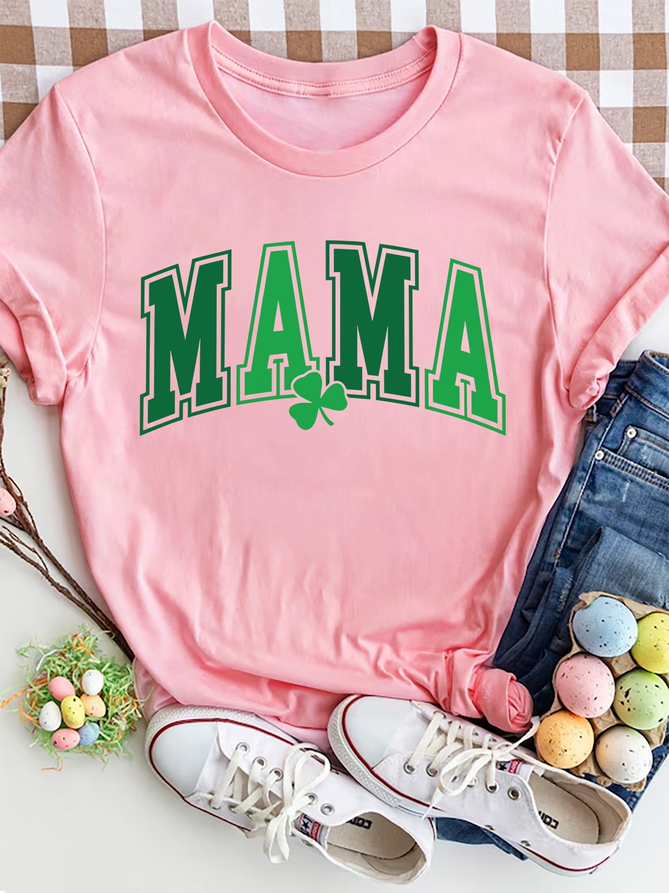 “The Lucky MAMA” Round Neck Short Sleeve T-Shirt