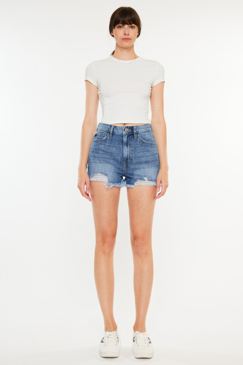 “The Kansan” Distressed Raw Hem High Waist Denim Shorts