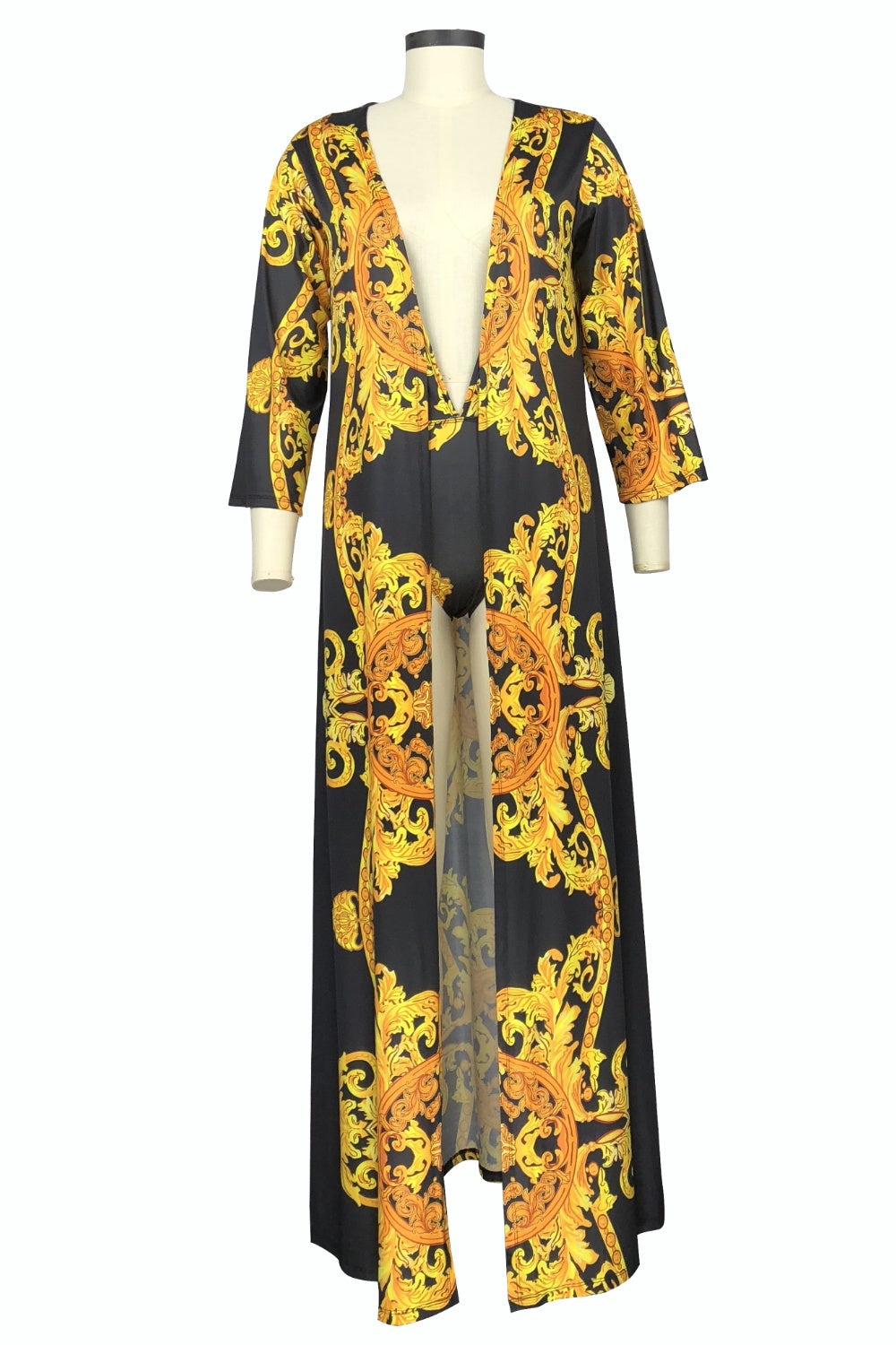 “The V Pool Party” Printed Plunge One-Piece and Cover Up Swim Set