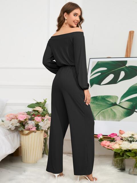 “The Wine & Cheesecake Fit” Off-Shoulder Straight Leg Jumpsuit