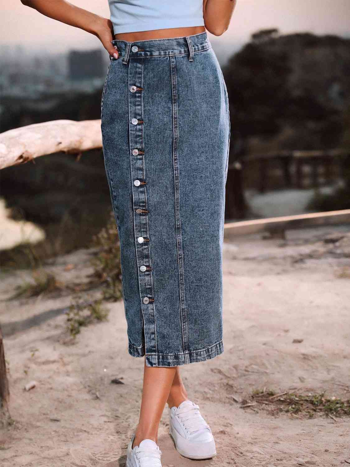 “The Freshman High” Button Down Denim Skirt