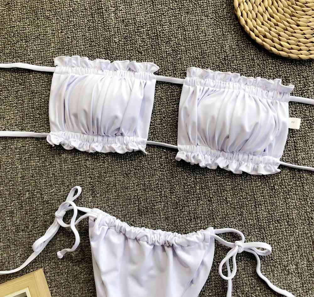 “The Bawdy” Frill Trim Ruched Bikini Set