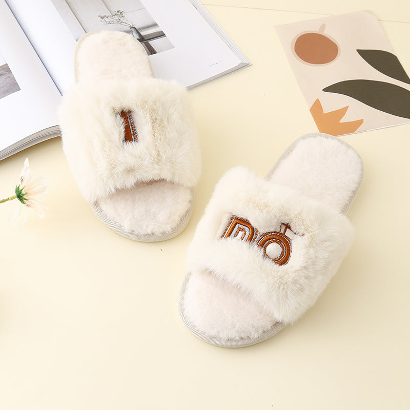 “The I Do” Faux Fur Open Toe Slippers