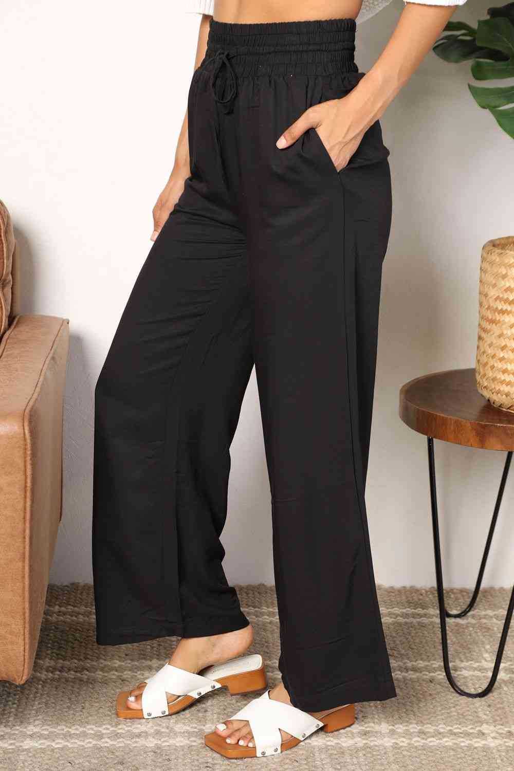 “The Super Double Take” Drawstring Smocked Waist Wide Leg Pants