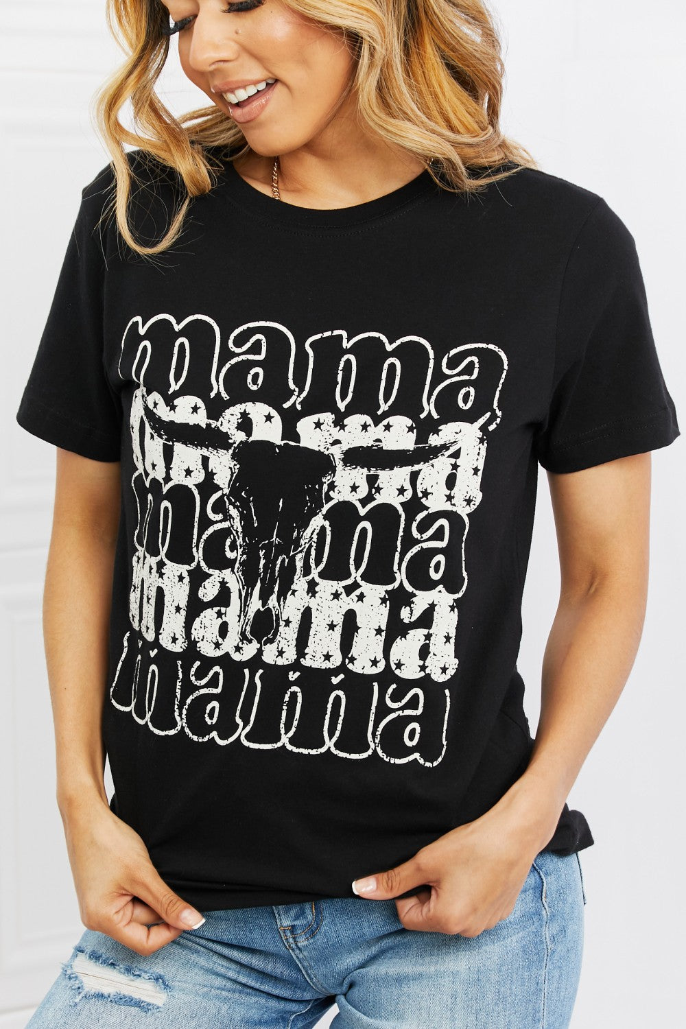 “The I Got It From My Mama” Full Size Graphic Tee in Black