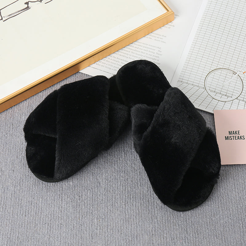 “The Softie” Faux Fur Crisscross Strap Slippers