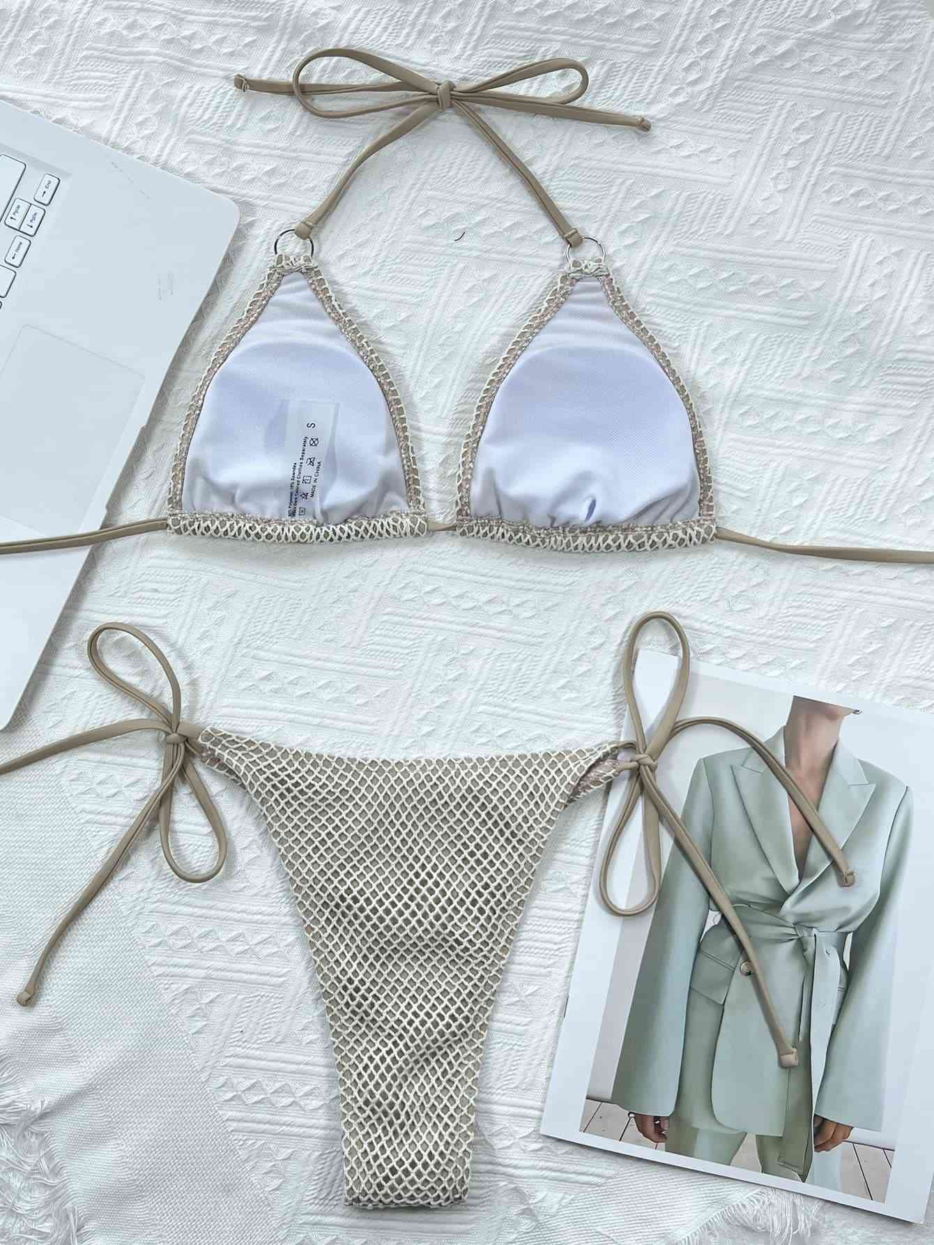 “The Mesh Bae” Halter Neck Tie Back Bikini Set