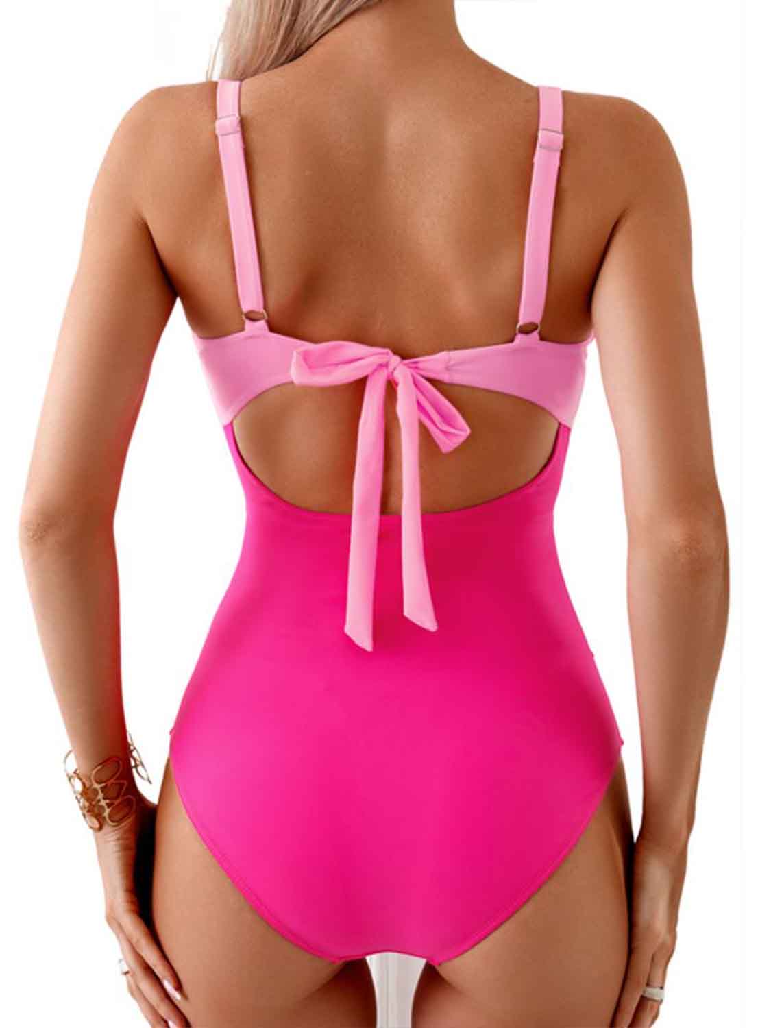 “The Control Freak” Tied Cutout Contrast One-Piece Swimwear