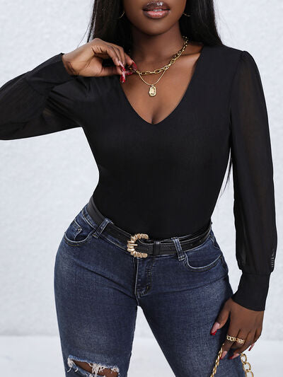 “The Shiek” V-Neck Long Sleeve Bodysuit