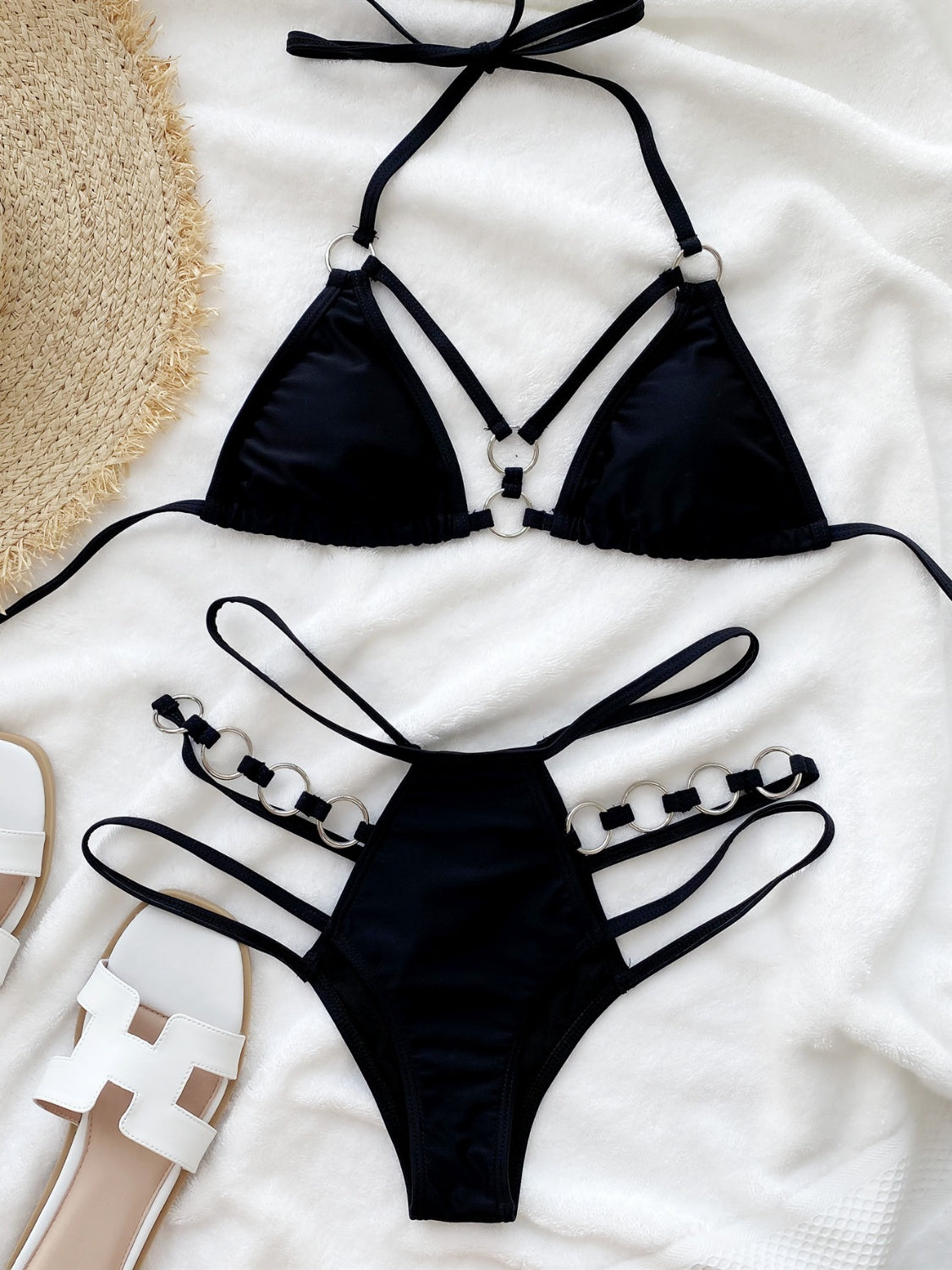 “The Old Ball & Chain” Cutout Halter Neck Two-Piece Bikini Set