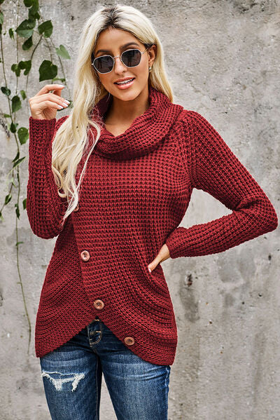 “The Debbie” Decorative Button Mock Neck Sweater