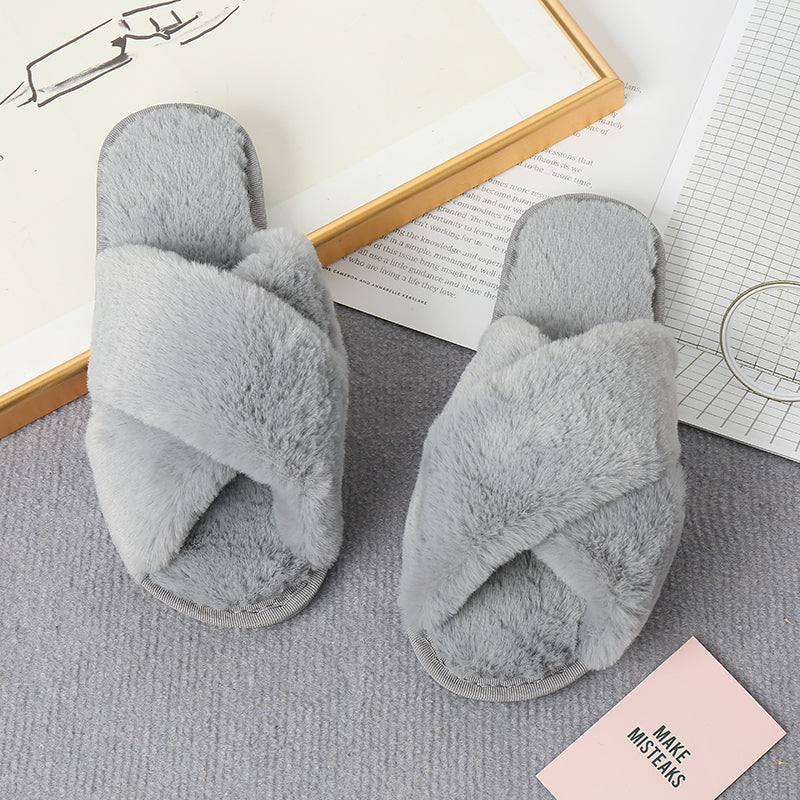 “The Softie” Faux Fur Crisscross Strap Slippers