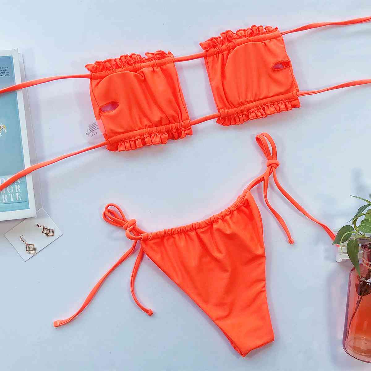 “The Bawdy” Frill Trim Ruched Bikini Set