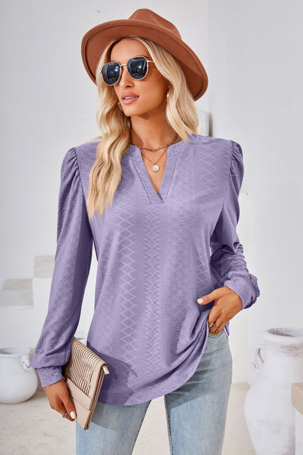 “The Visit To Indy” V-Neck Puff Sleeve Blouse