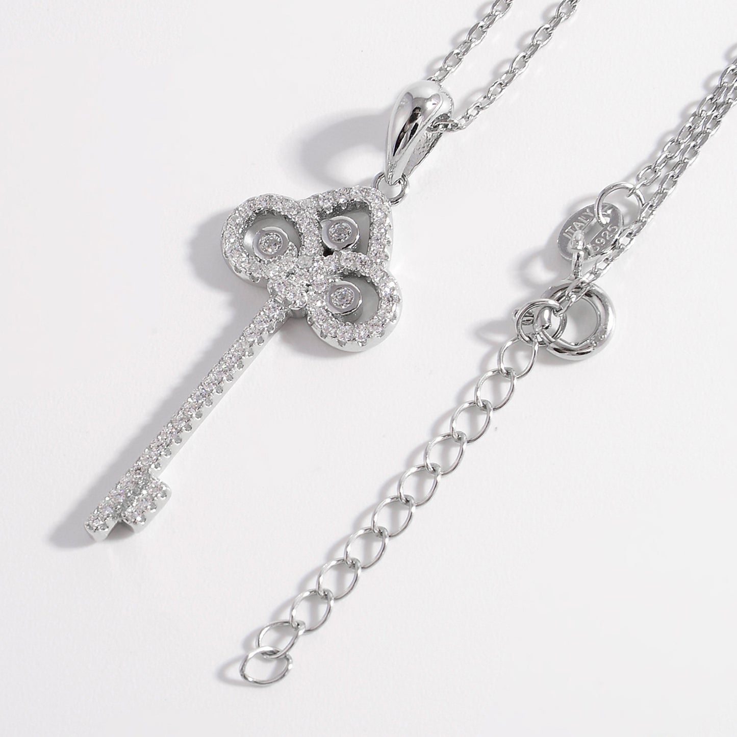 Brick Bling: 925 Sterling Silver Inlaid Zircon Key Shape Necklace