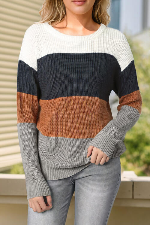 “The Krueger” Color Block Round Neck Sweater