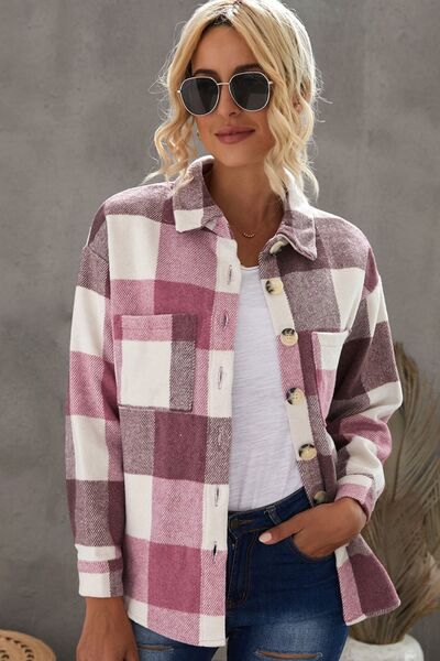 “The Range” Plaid Button Up Dropped Shoulder Jacket