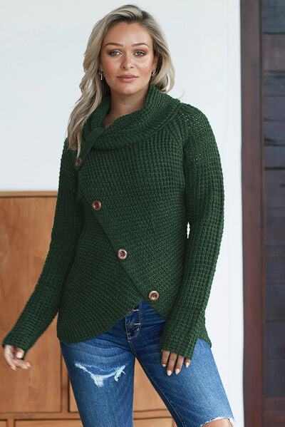 “The Debbie” Decorative Button Mock Neck Sweater