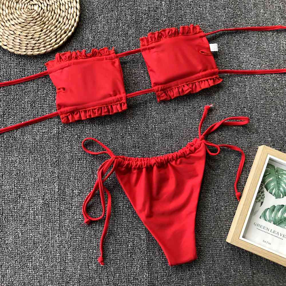 “The Bawdy” Frill Trim Ruched Bikini Set