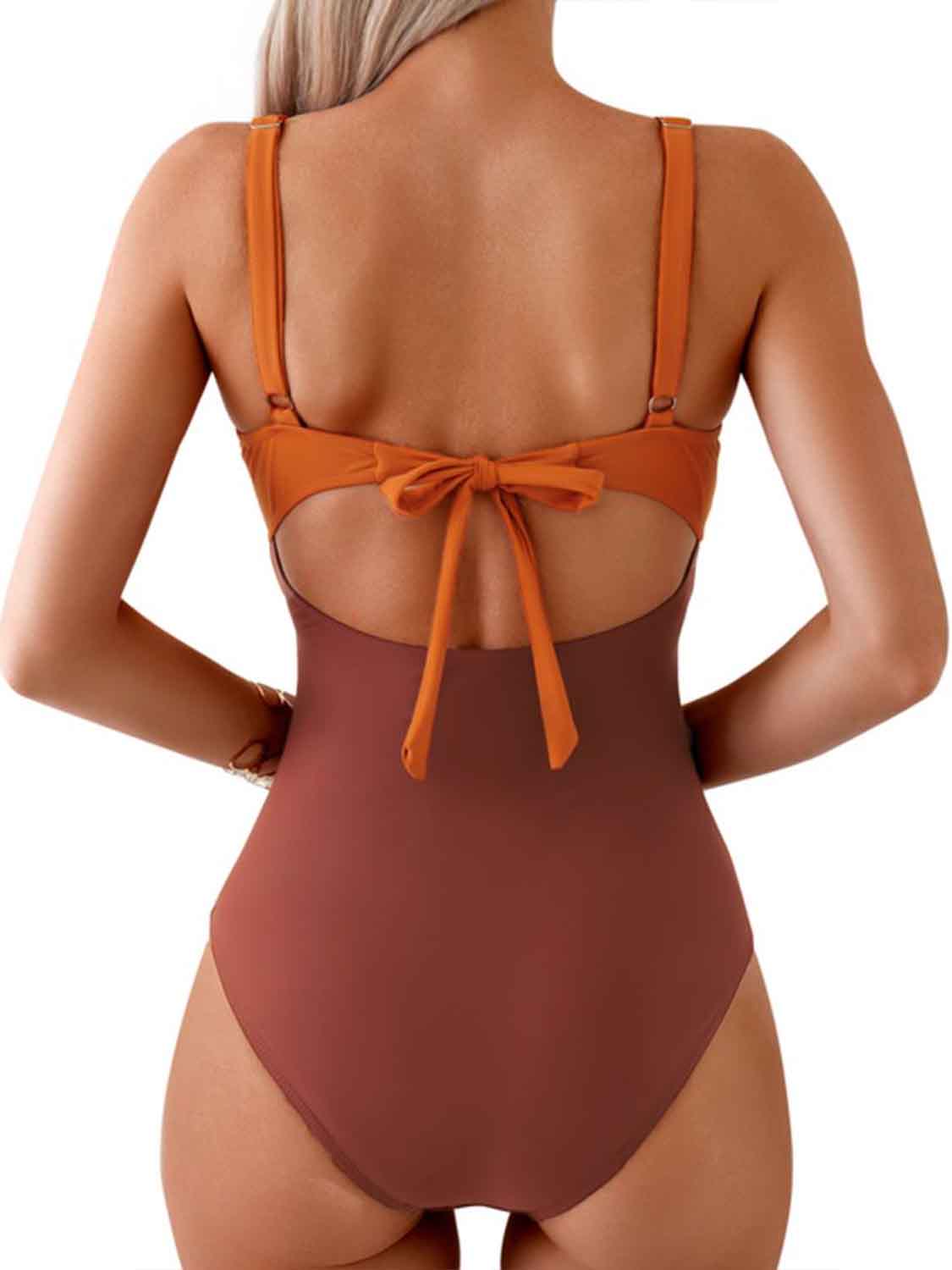 “The Control Freak” Tied Cutout Contrast One-Piece Swimwear