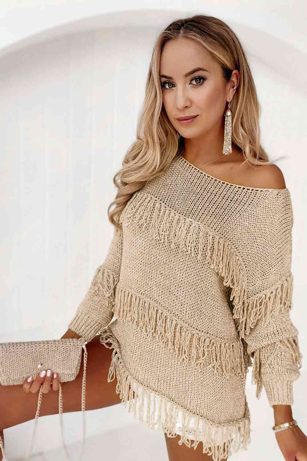 “The Mavys” Fringe Detail Long Sleeve Sweater