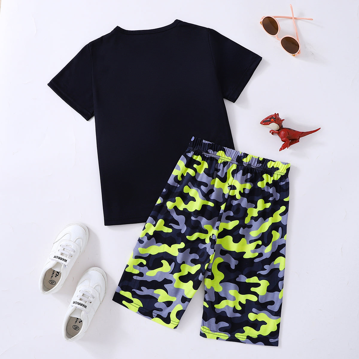 Brickie Boys: The Dinosaur Graphic Tee and Camouflage Shorts Set