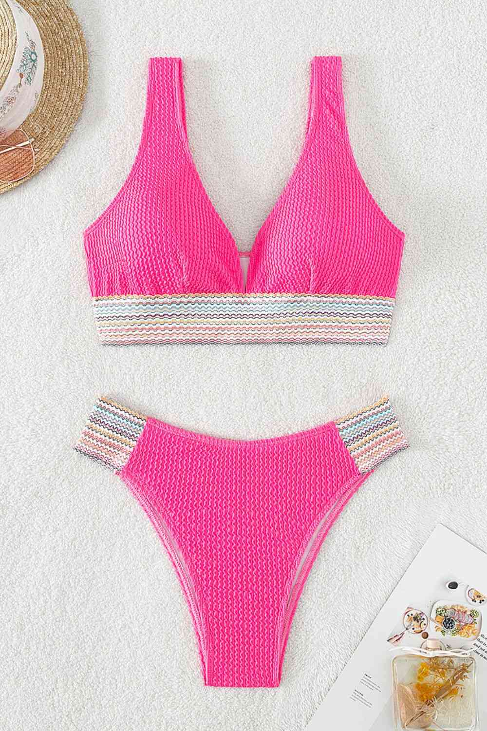 “The Neshia” Contrast Textured High Cut Swim Set