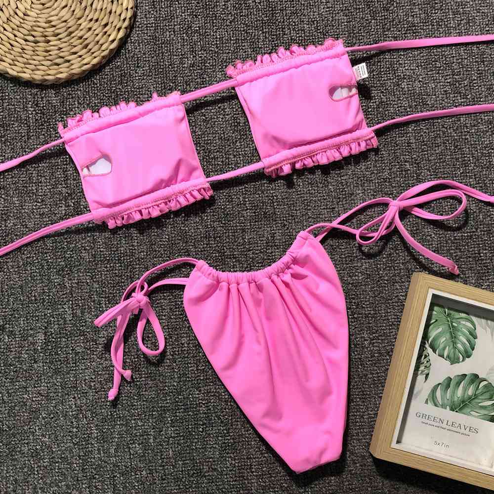 “The Bawdy” Frill Trim Ruched Bikini Set