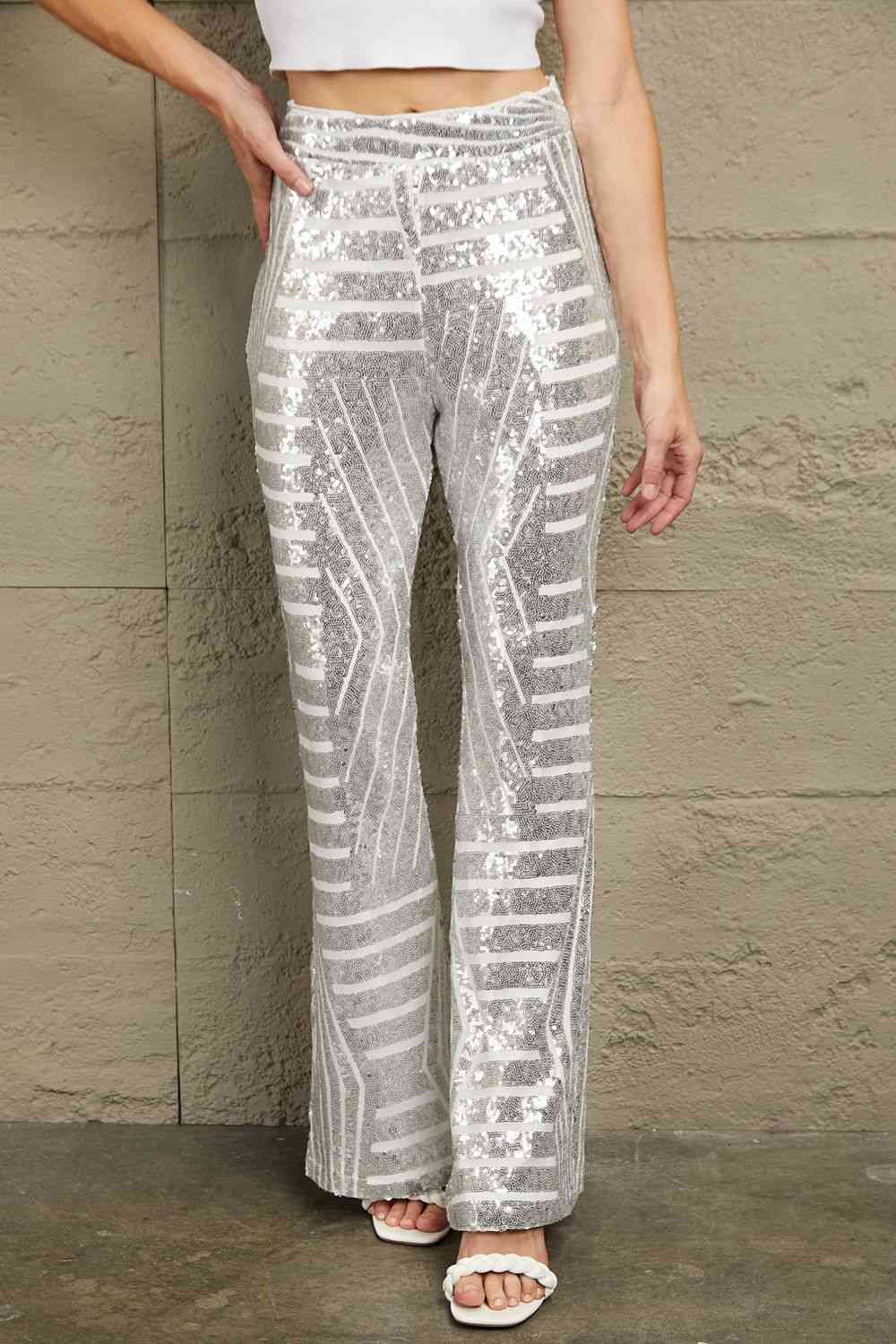 “The Double Take” Sequin High Waist Flared Pants