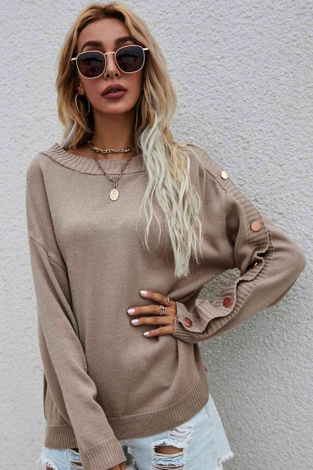 Button Detail Boat Neck Sweater