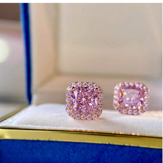 “Pretty In Pink” Artificial Gemstone Square Stud Earrings