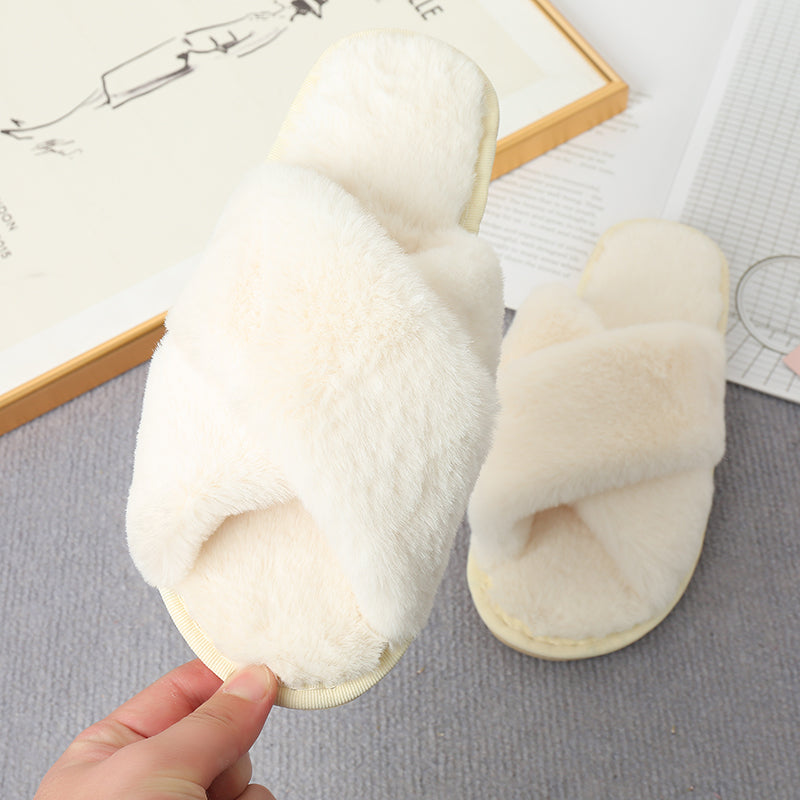 “The Softie” Faux Fur Crisscross Strap Slippers