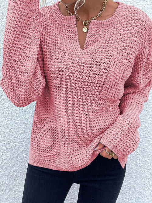 “The Blush” Notched Long Sleeve Sweater