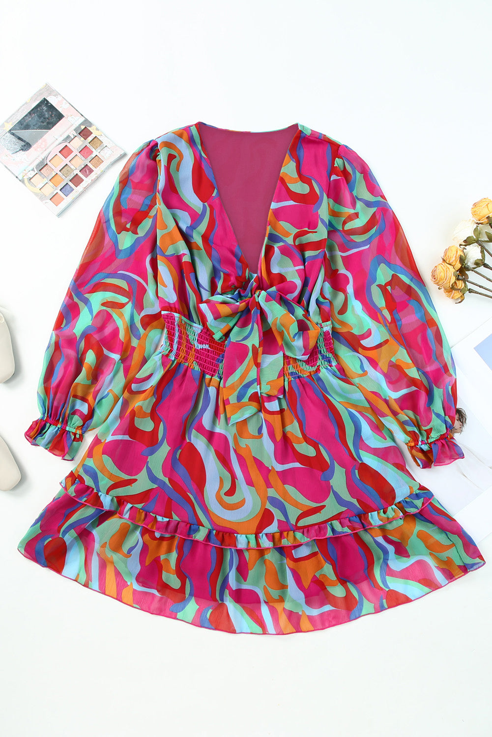 “The Better Half” Printed Flounce Sleeve Mini Dress