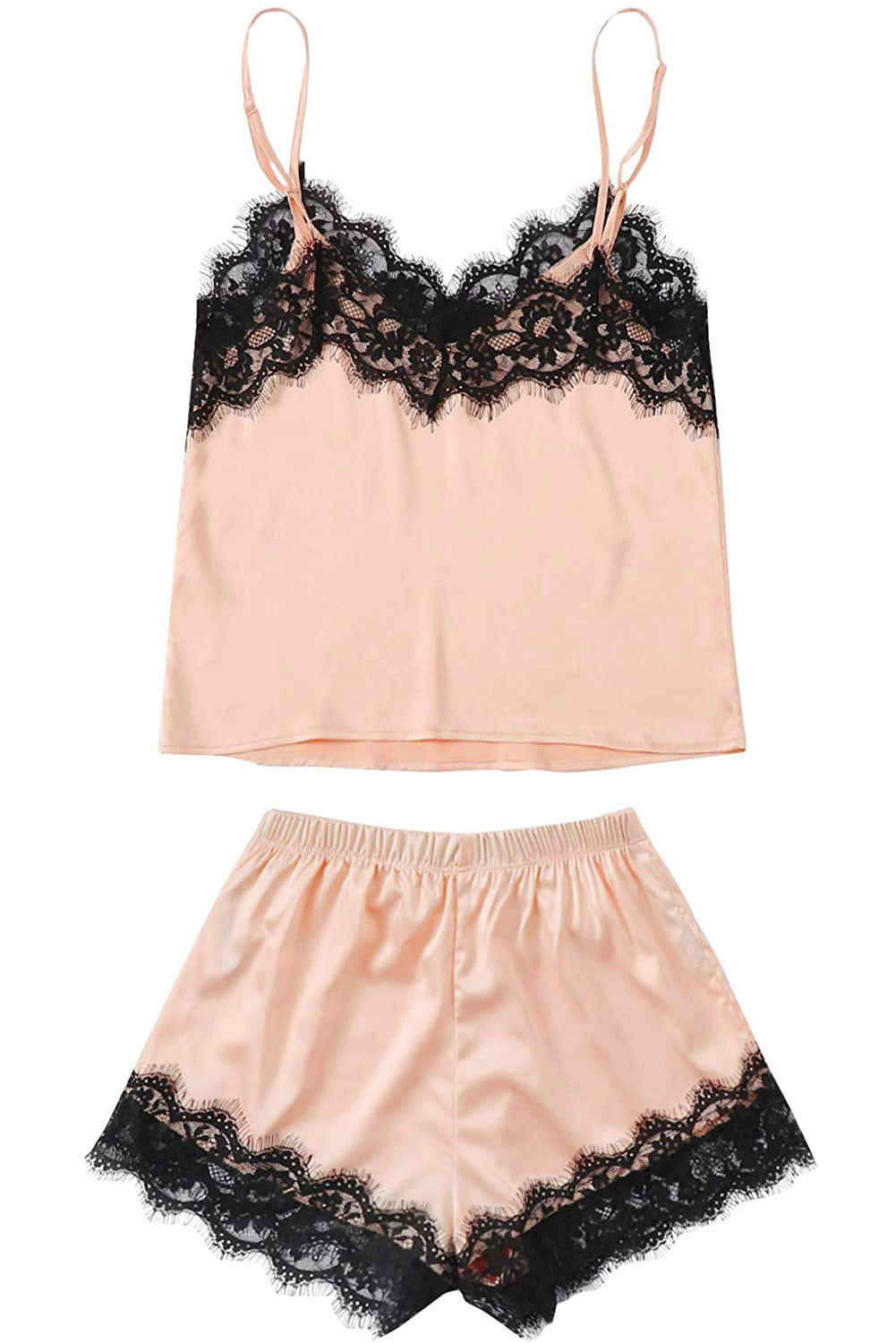 “The Night Bag Edition” Lace Detail Spaghetti Strap Top and Shorts Lounge Set