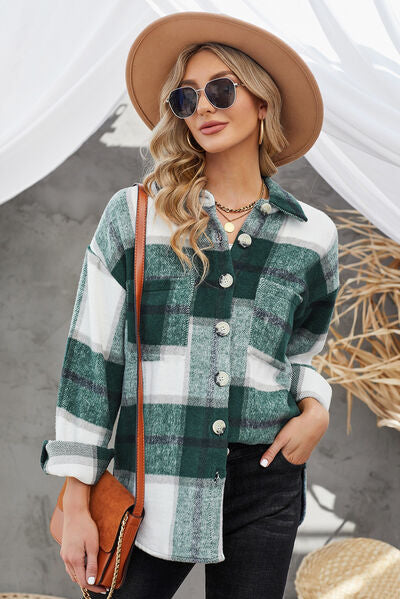 “The Range” Plaid Button Up Dropped Shoulder Jacket