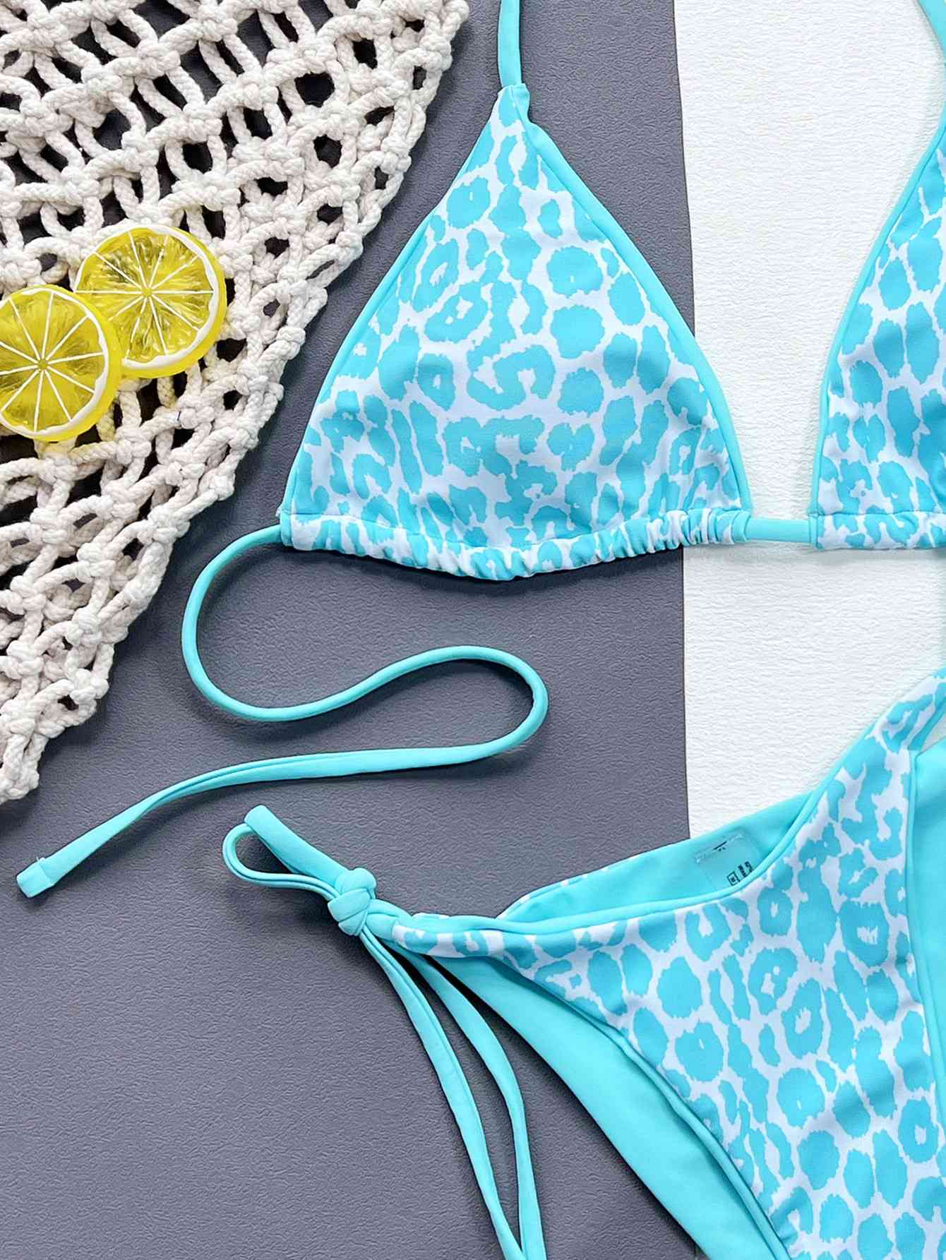 “The Glow Leopard” Print Halter Neck Tie Side Bikini Set