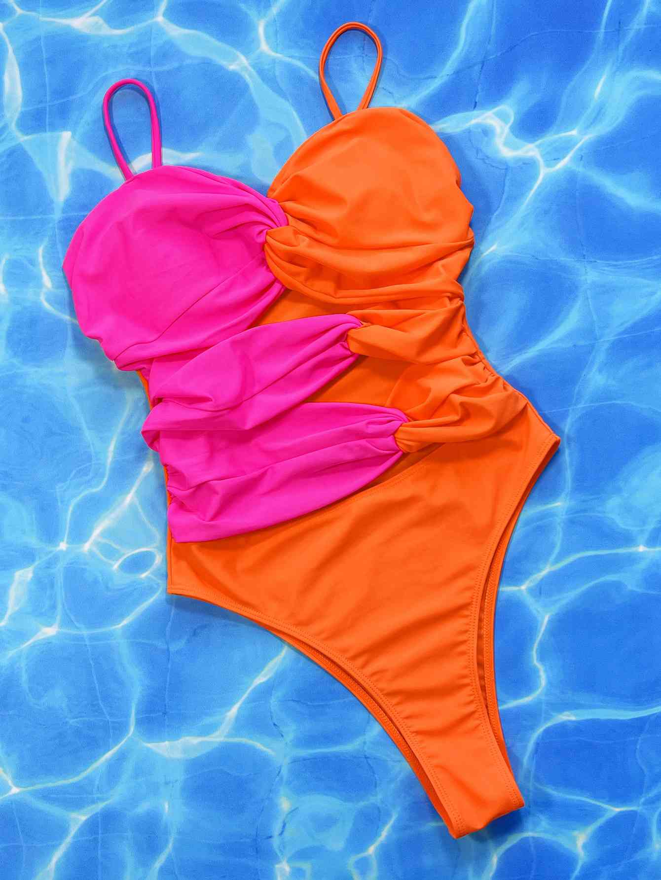 “The Sunset Beach” Two-Tone Twisted Cutout One-Piece Swimsuit