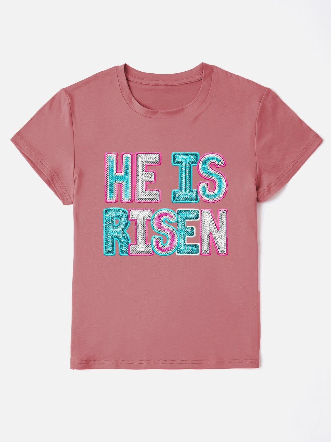 “The HE IS RISEN” Sequin Round Neck T-Shirt