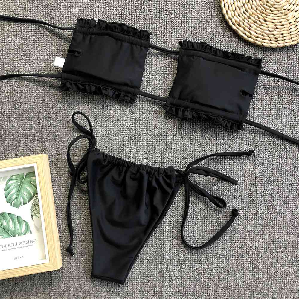 “The Bawdy” Frill Trim Ruched Bikini Set